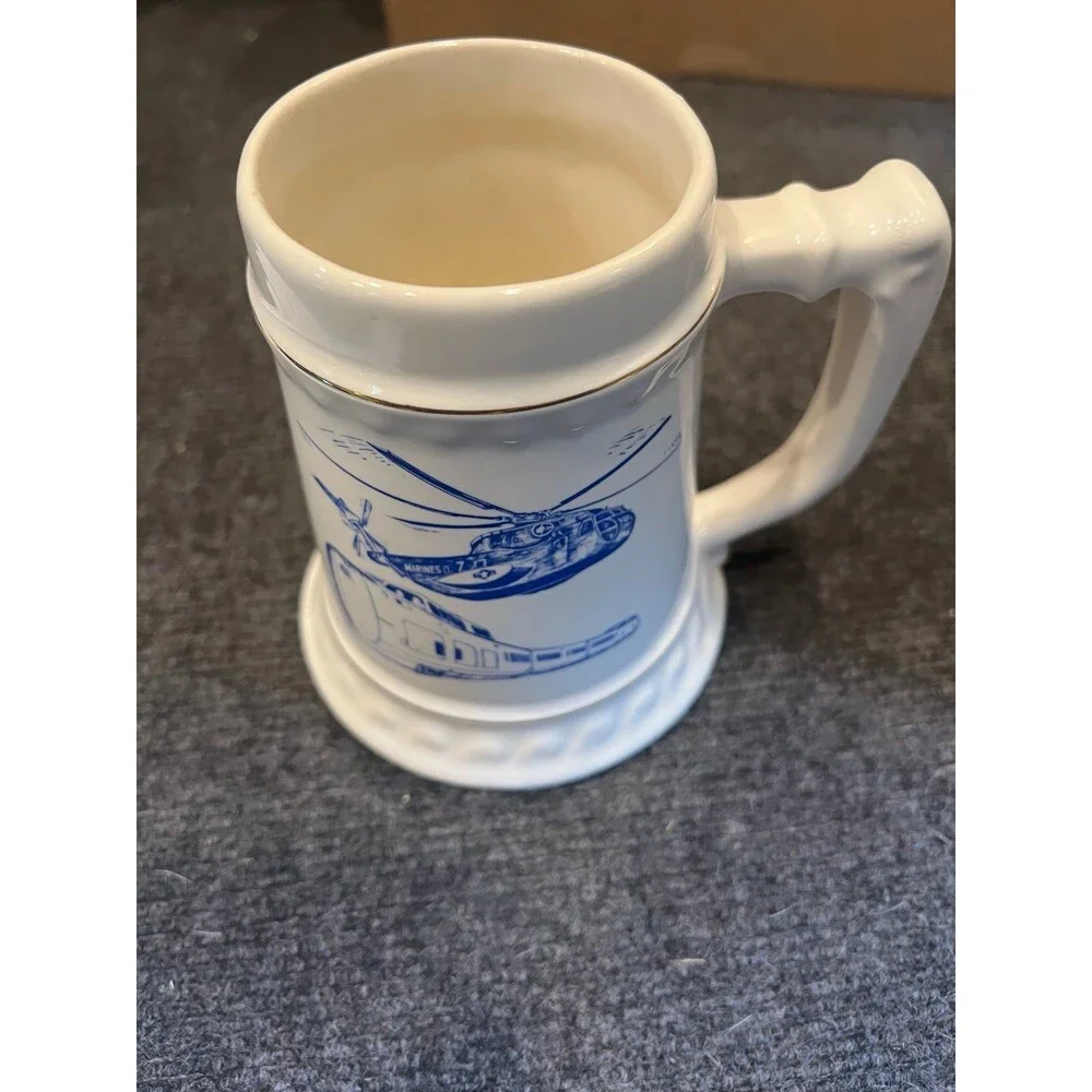 Mug Vintage  USMC Ceramic Steins Mug US Marine Corps Helicopter Train USA